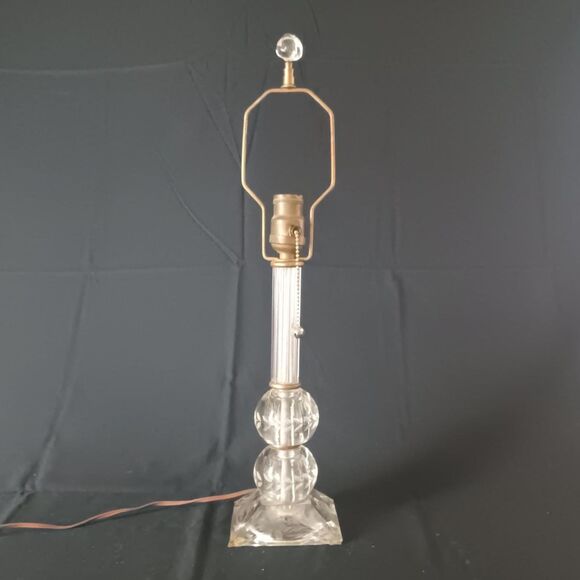 Vintage Etched Glass Lamp With Glass Geometric Shapes Leaves Vine Patterns MCM - Picture 1 of 10